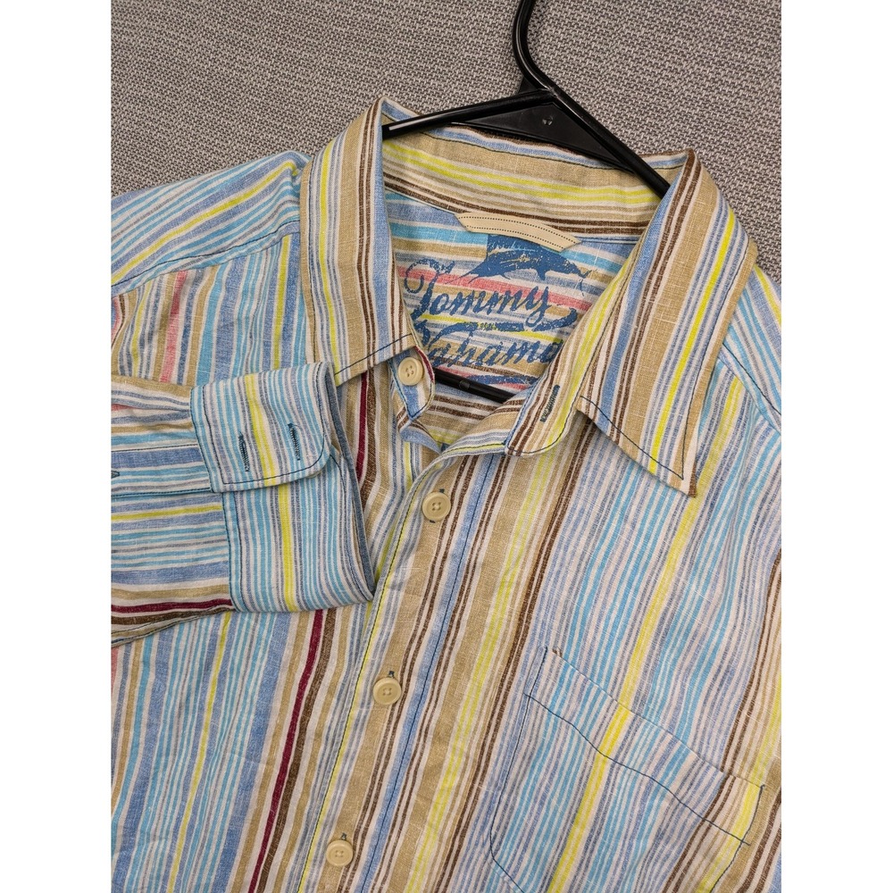 Tommy Bahama Linen Shirt Mens Medium Multicolor Stripe Long Sleeve Button Up